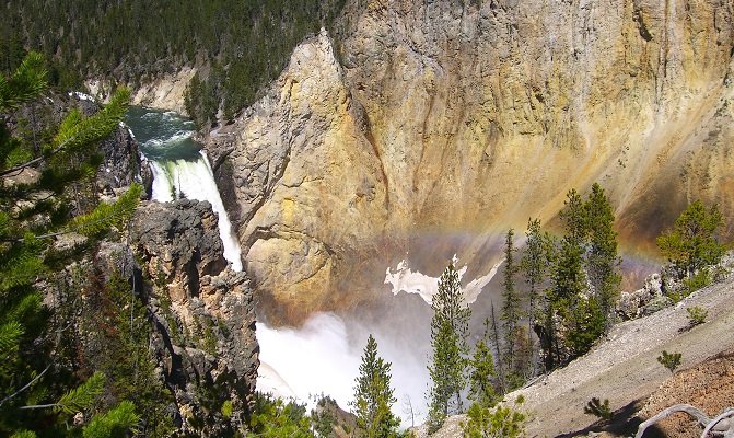 See amazing waterfalls in Yellowstone Canyon, Yellowstone National Park on a 7 Day Camping Tour